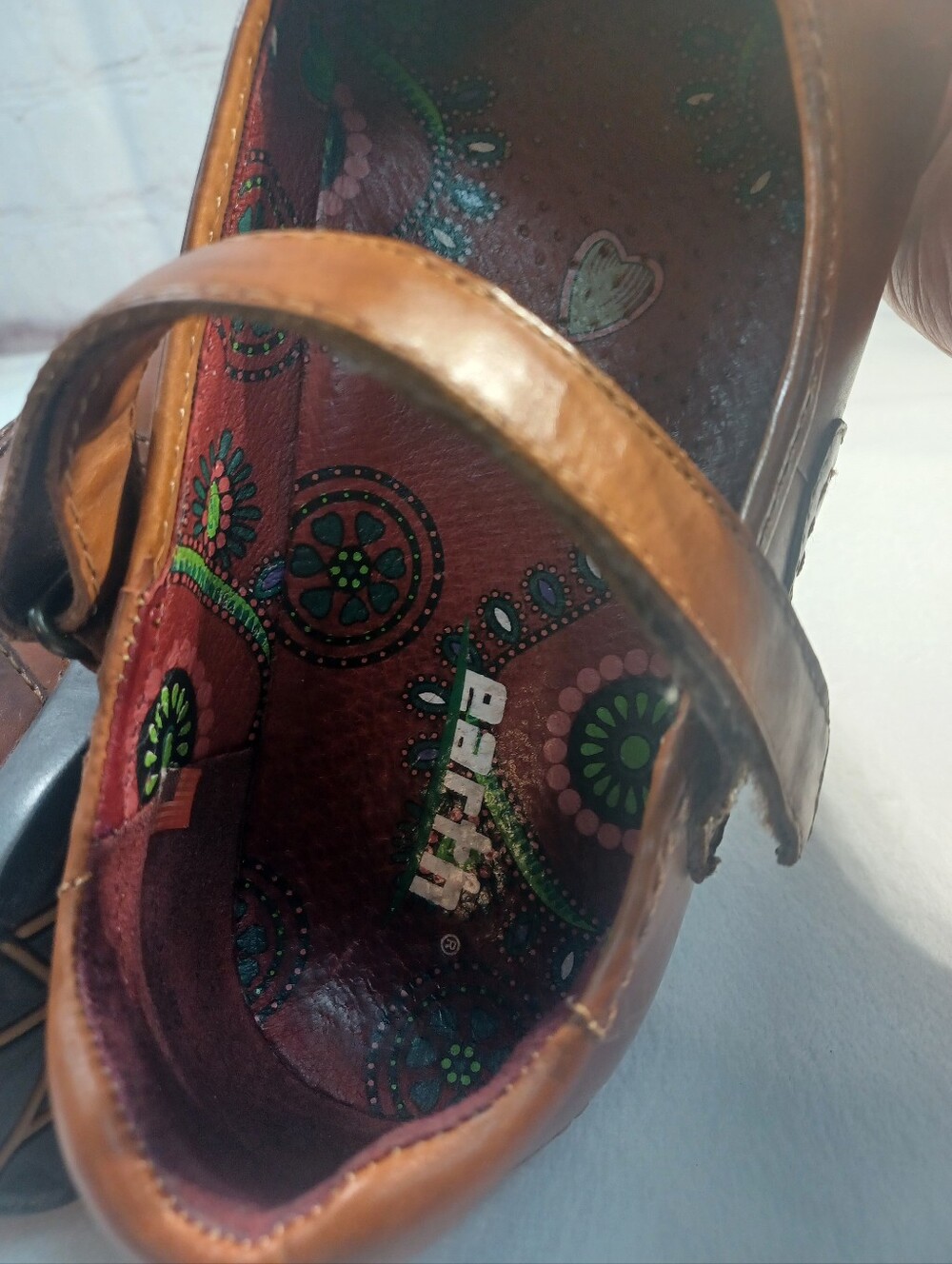 earth leather mary jane brown colorful printed footbed retro comfort shoes Sz 8 - Picture 11 of 15